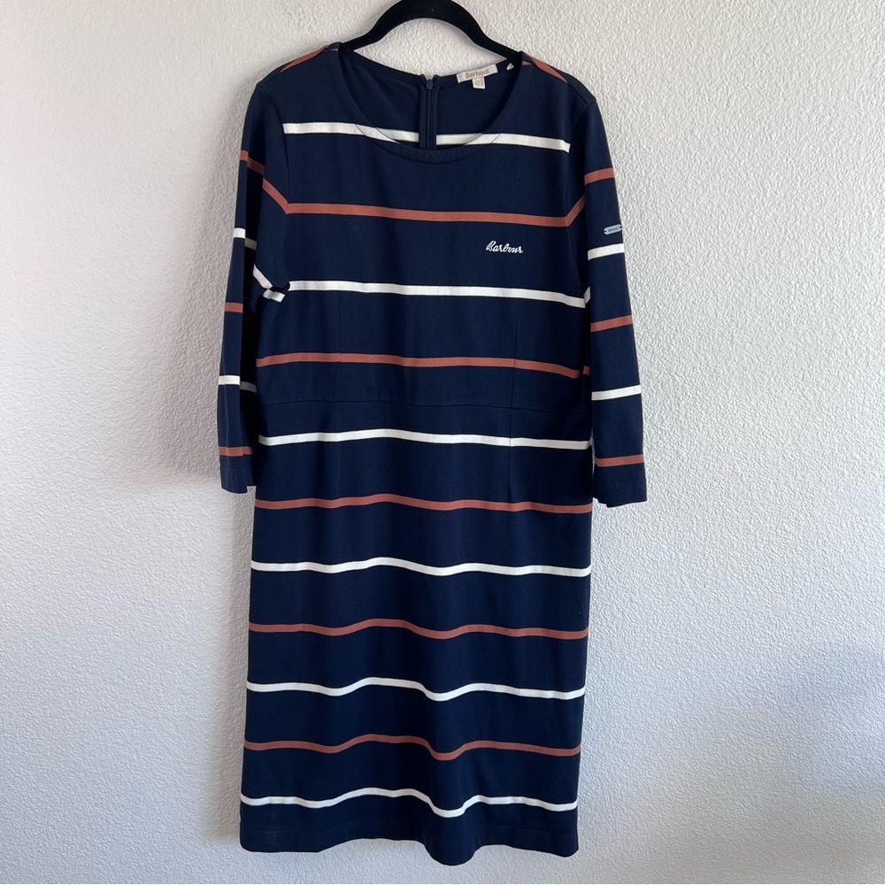 Barbour Women's Oyster Stripe Cotton Knit Midi Dress Navy - Picture 1 of 10